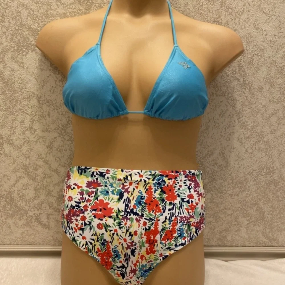 Blue and Floral Bikini Set